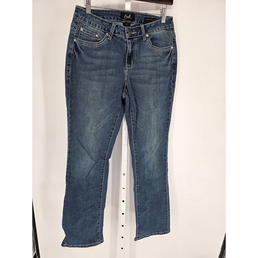 Earl Jeans Womens Sz 10 Slim Bootcut Blue Jeans Embellished Flap Pocket
